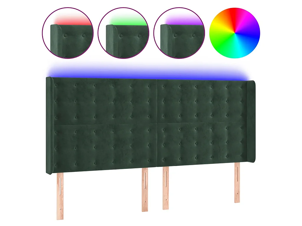 Cabeceira de cama c/ LED veludo 203x16x118/128 cm verde-escuro PT922734