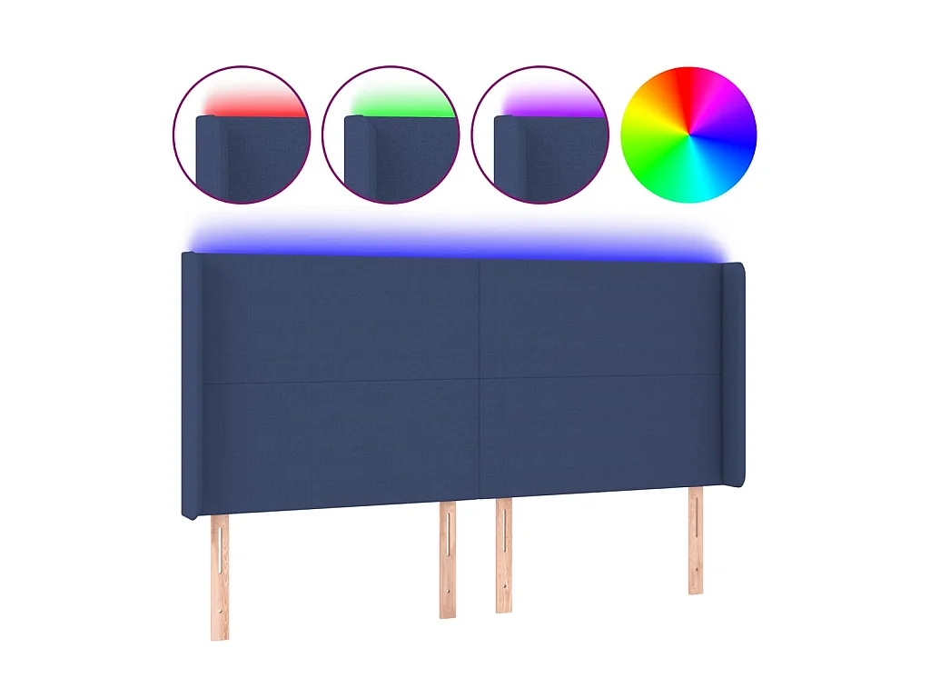Tête de lit à LED Bleu 163x16x118/128 cm Tissu POI66301 BonneVie Meuble