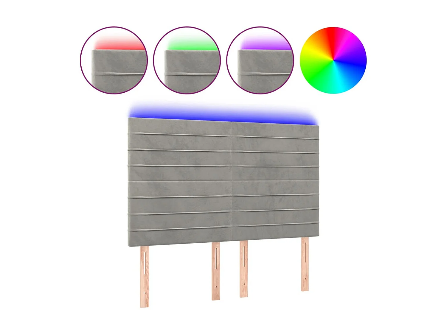 Cabecero con luces LED terciopelo gris claro 144x5x118/128 cm ES80467