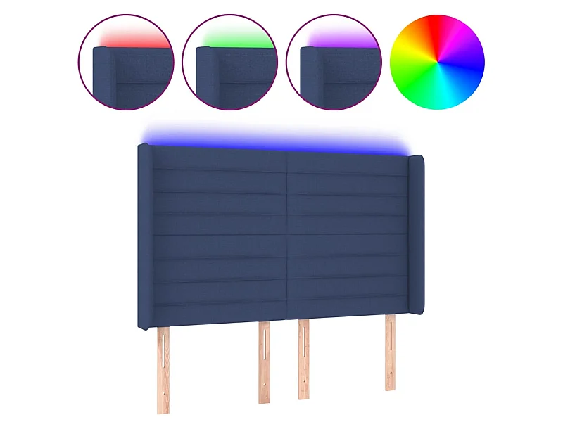 Cabeceira de cama c/ luzes LED tecido 147x16x118/128 cm azul PT231880