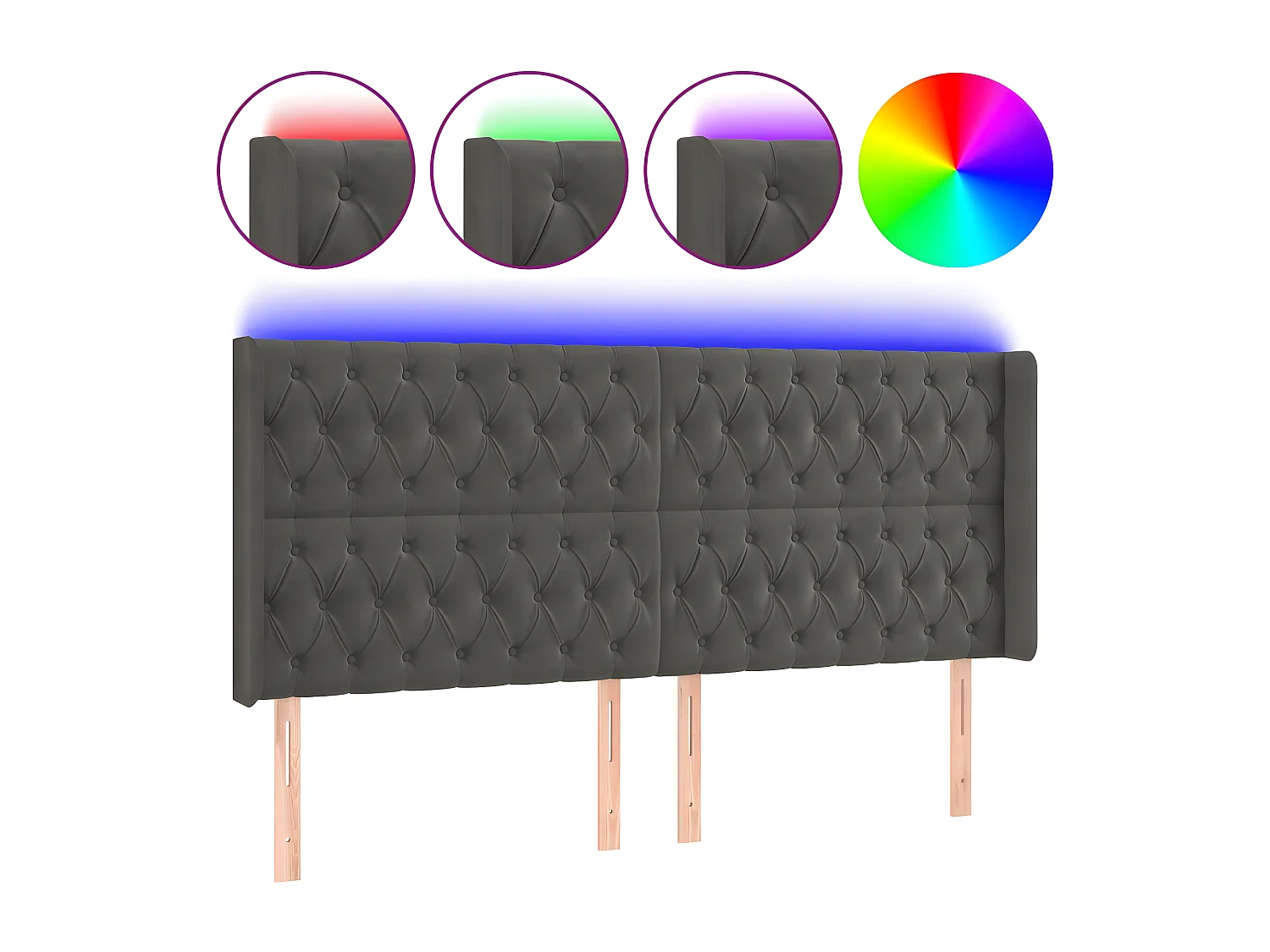 Cabeceira de cama c/ LED veludo 183x16x118/128 cm cinza-escuro PT637028
