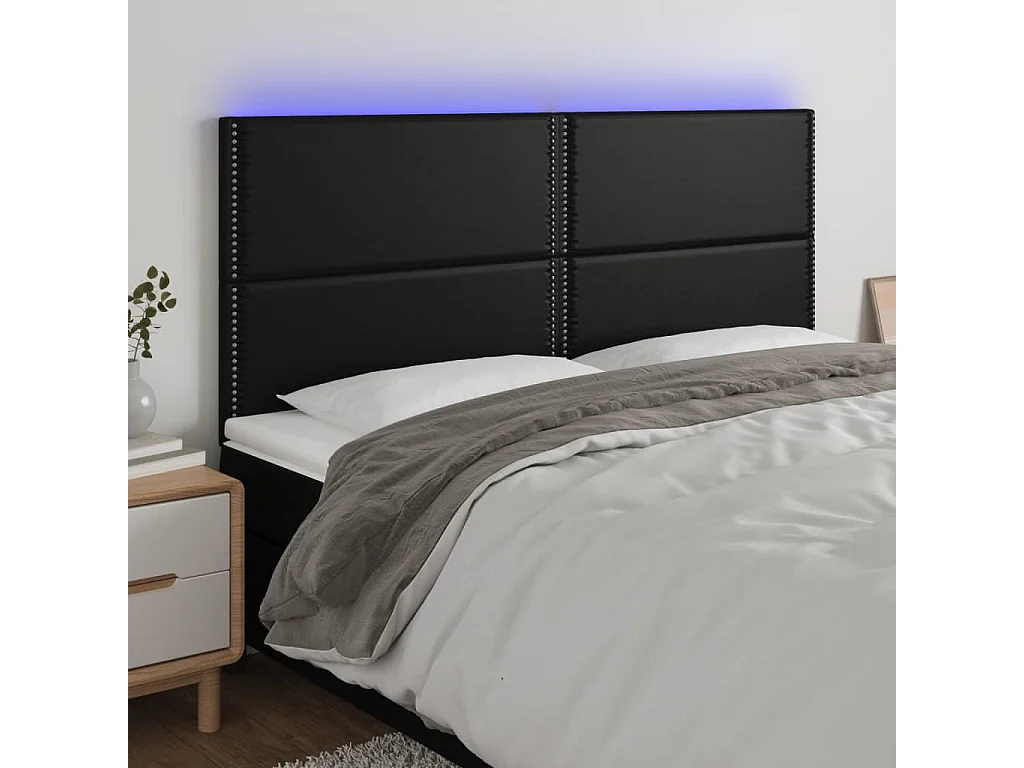 Cabeceira cama c/ LED couro artificial 180x5x118/128 cm preto PT569561