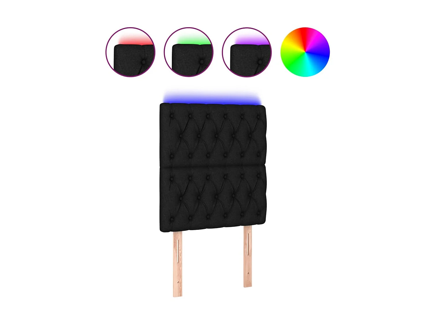 Testiera | Testata del letto a LED nero 80x7x118/128cm in Tessuto