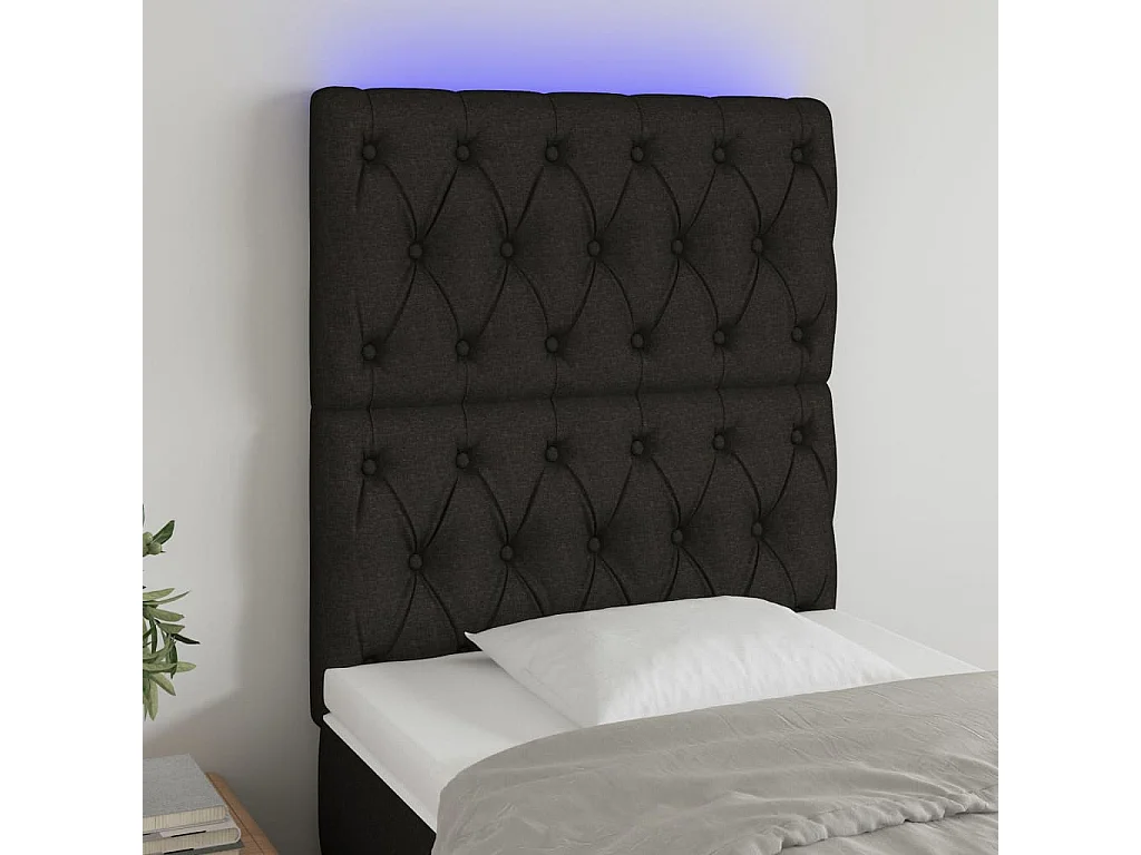 Tête de lit à LED Noir 80x7x118/128 cm Tissu POI94621 BonneVie Meuble