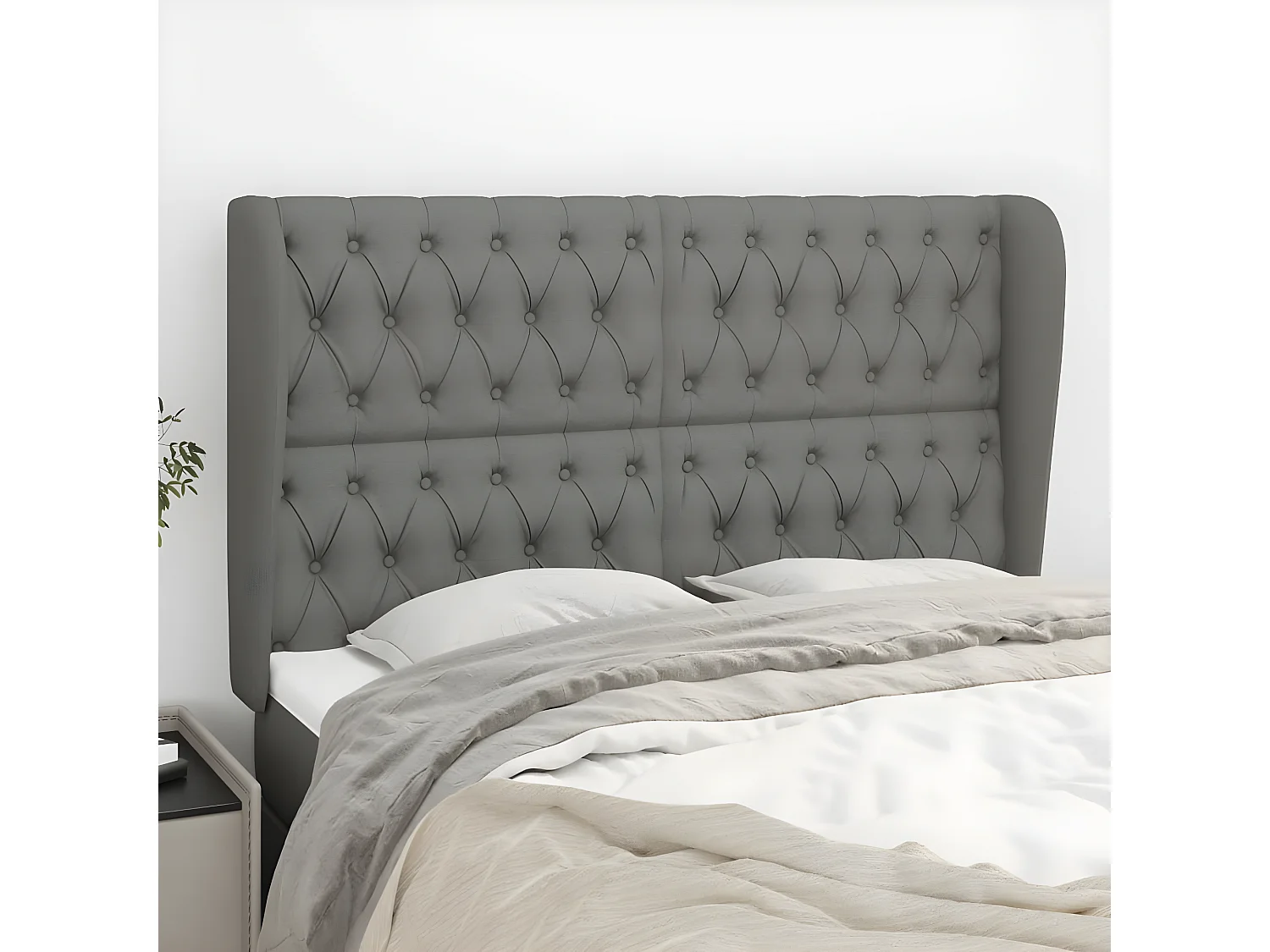 Tête de lit avec oreilles Gris foncé 147x23x118,128 cm Tissu LKC56691 BonneVie Meuble