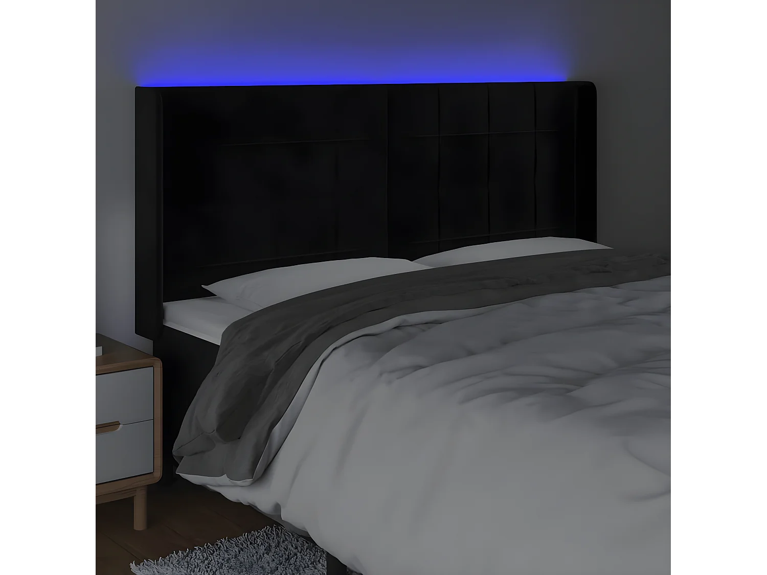 Cabecero con LED de terciopelo negro 163x16x118/128 cm ES82660