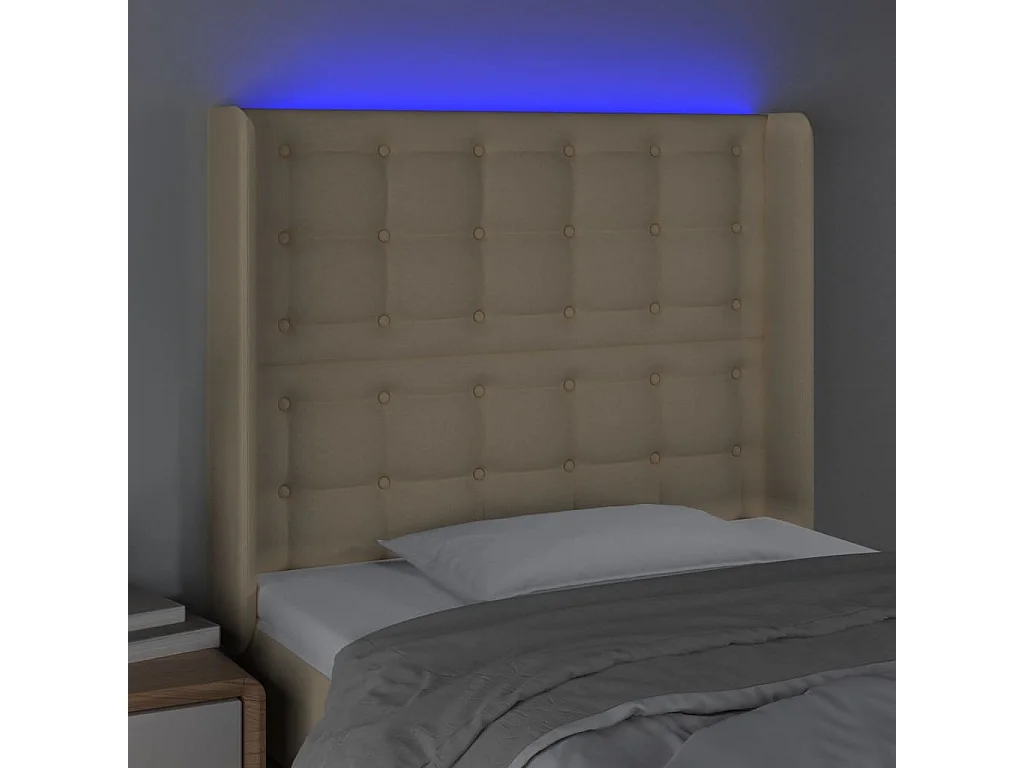 Cabecero con LED de tela color crema 103x16x118/128 cm ES79255