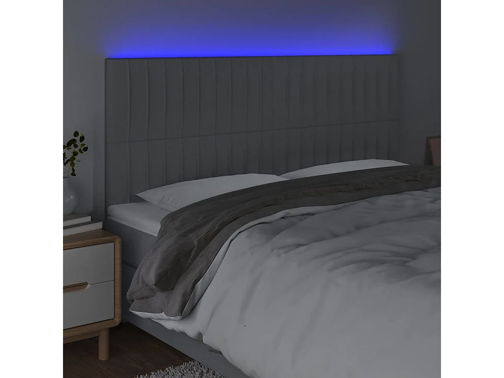 Tête de lit à LED Gris clair 200x5x118/128 cm Tissu POI96453 BonneVie Meuble