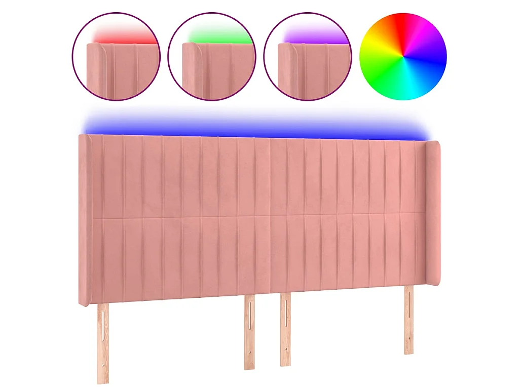 Tête de lit à LED Rose 203x16x118/128 cm Velours POI75836 BonneVie Meuble