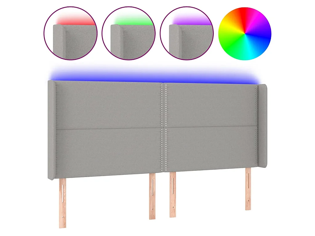 Hoofdbord LED 203x16x118/128 cm stof lichtgrijs NL132779