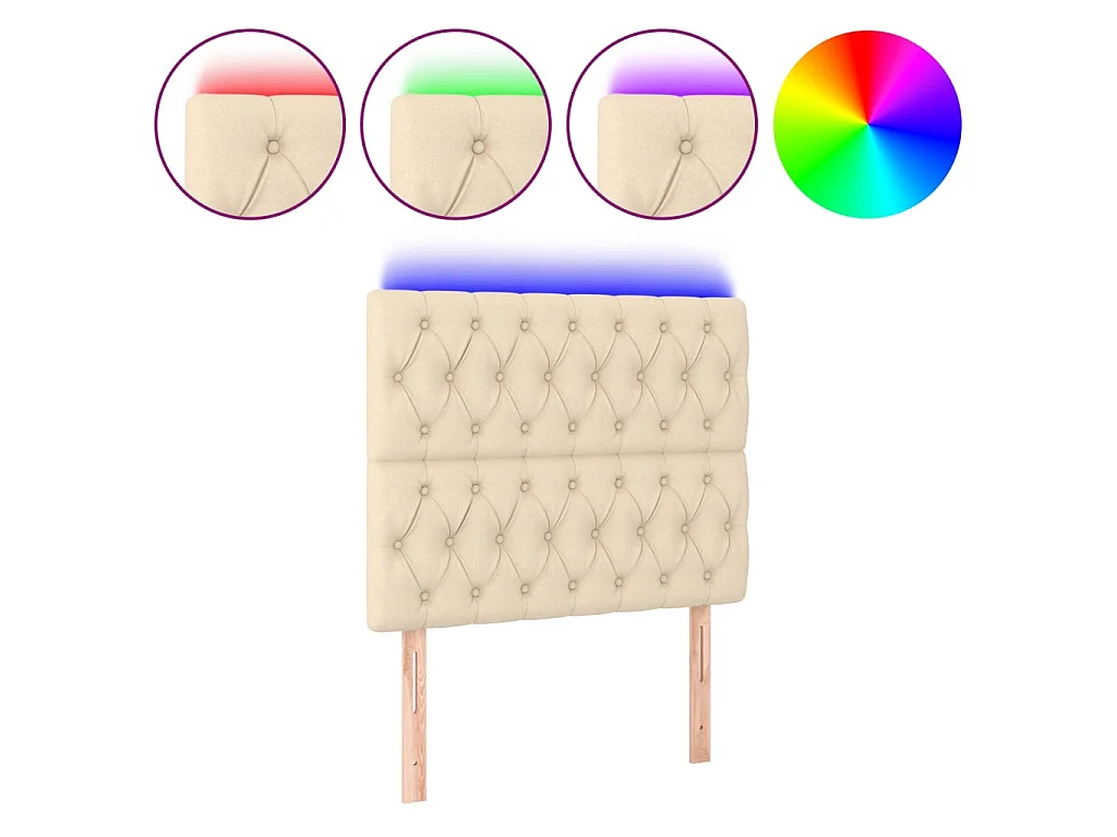 Tête de lit à LED Crème 90x7x118/1288 cm Tissu POI13989 BonneVie Meuble