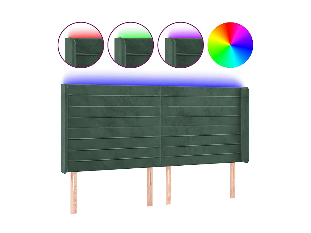 Cabecero con LED de terciopelo verde oscuro 163x16x118/128 cm ES59731