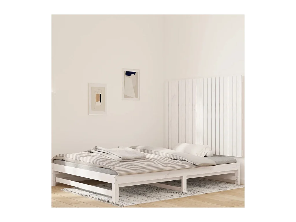 Tête de lit murale Blanc 127,5x3x90 cm Bois massif de pin POI84266 BonneVie Meuble