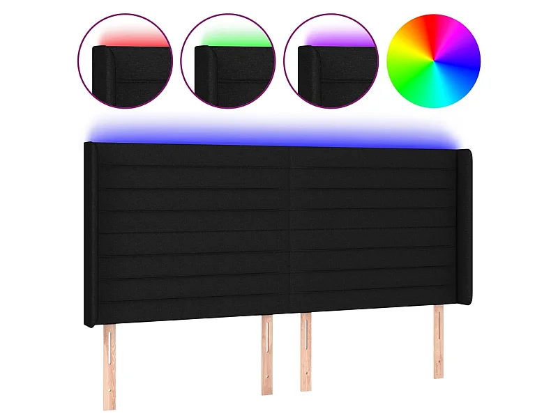 Tête de lit à LED Noir 203x16x118/128 cm Tissu POI45251 BonneVie Meuble