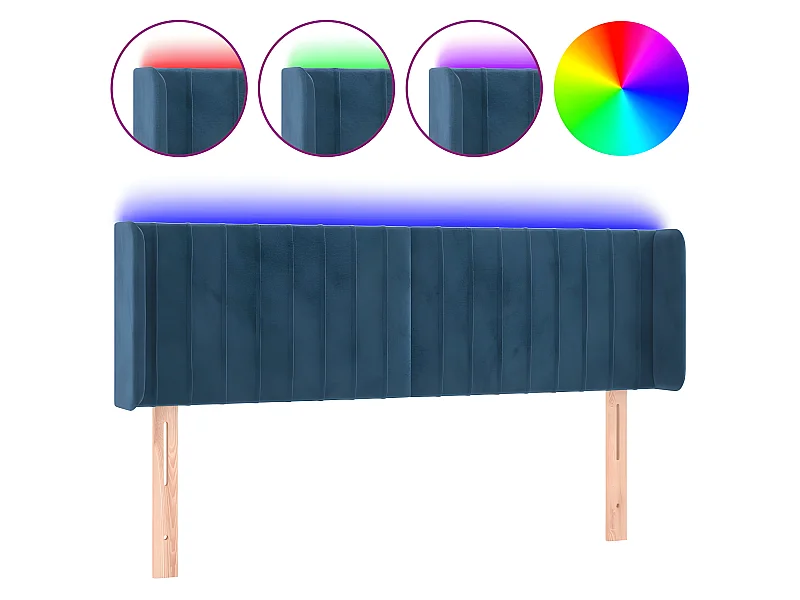 Tête de lit à LED Bleu foncé 147x16x78/88 cm Velours POI10705 BonneVie Meuble