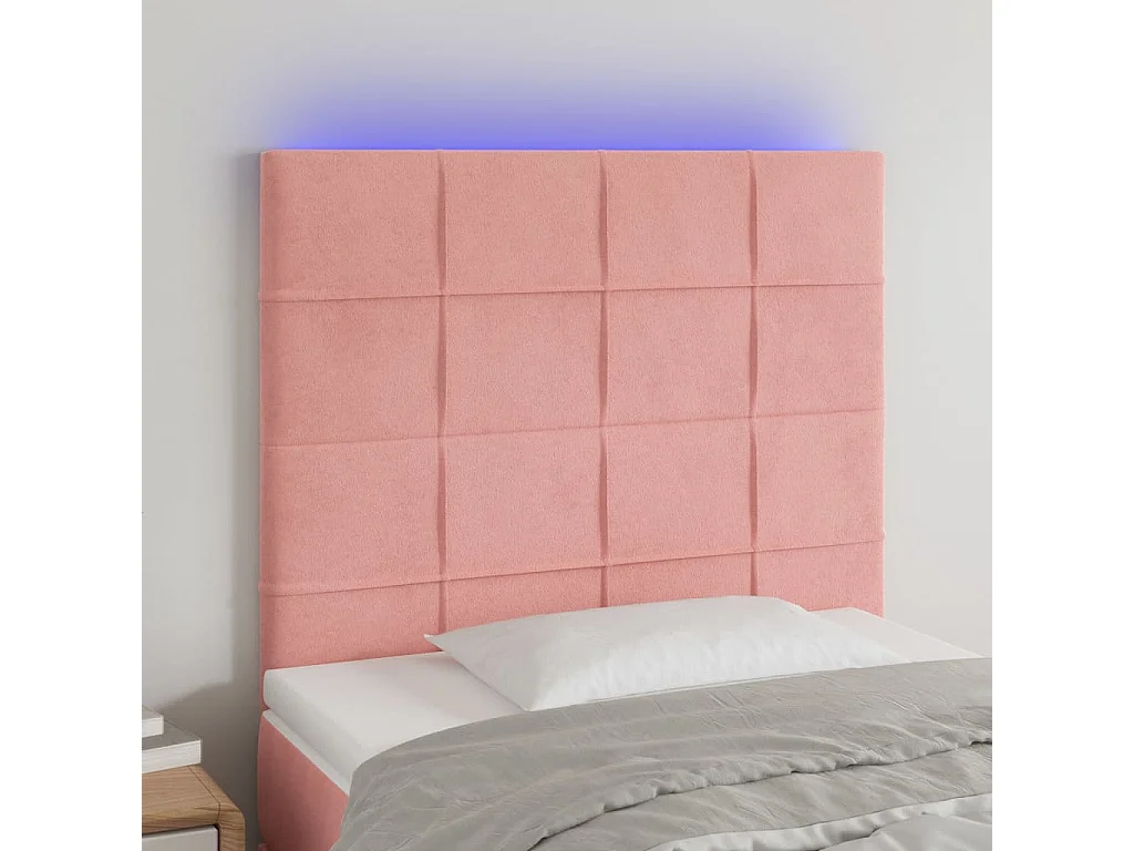 Tête de lit à LED Rose 90x5x118/128 cm Velours POI91314 BonneVie Meuble