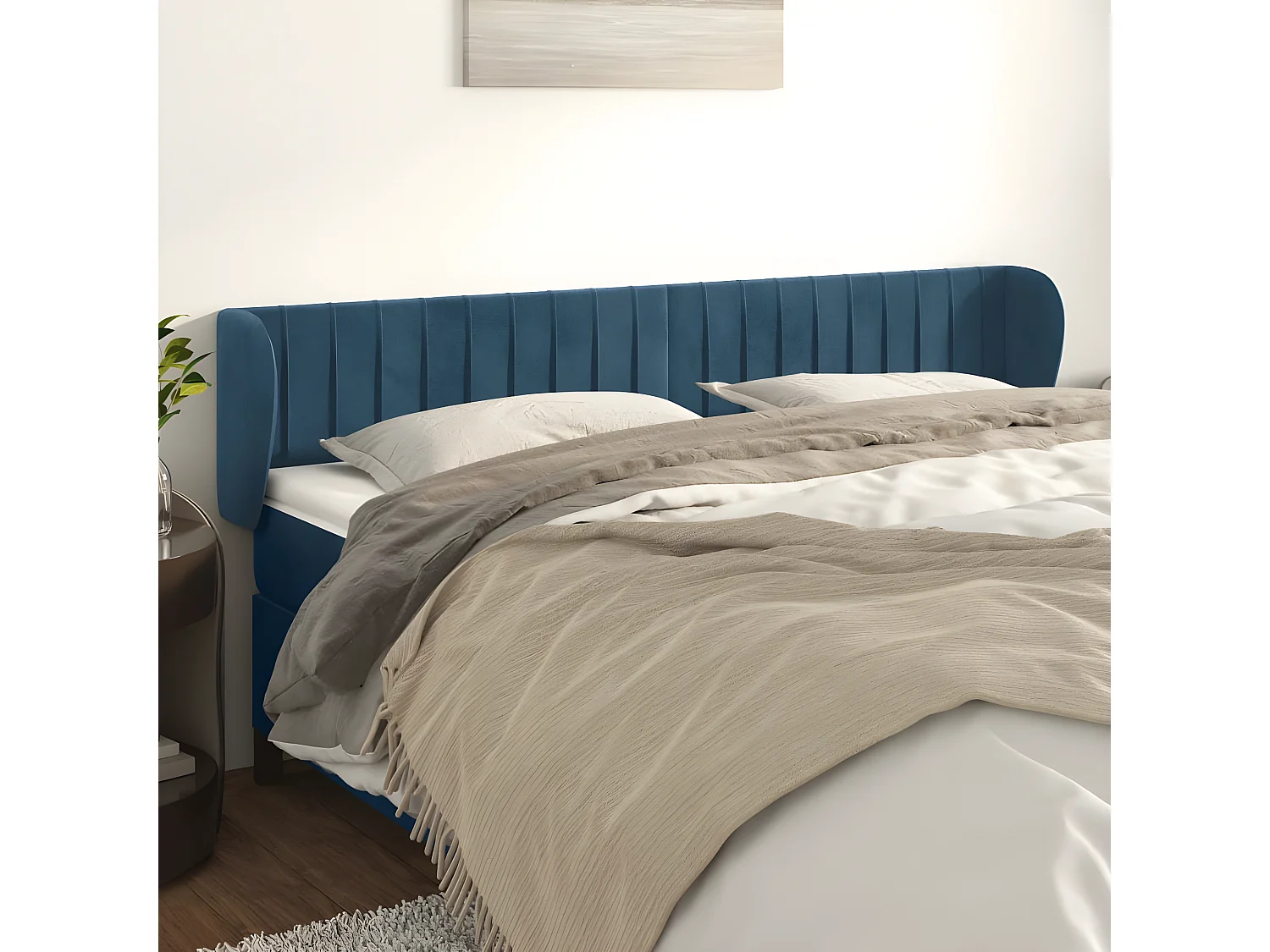 Tête de lit avec oreilles Bleu foncé 163x23x78,88 cm Velours PEWV73550 BonneVie Meuble