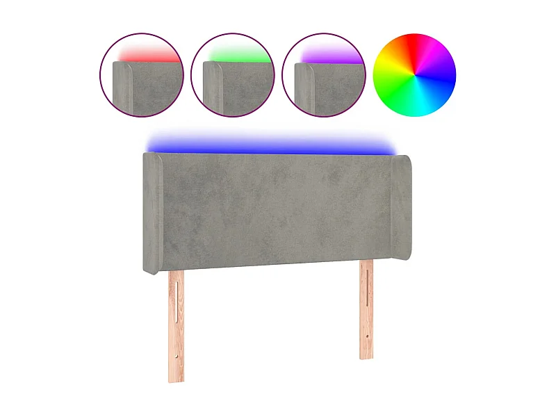 Tête de lit à LED Gris clair 93x16x78/88 cm Velours POI18639 BonneVie Meuble