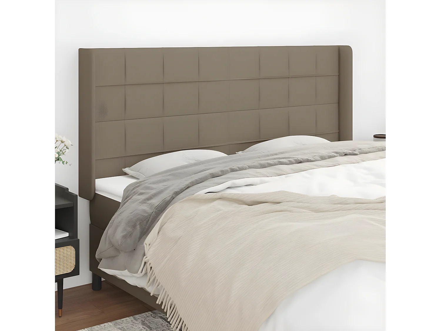 Tête de lit avec oreilles Taupe 203x16x118/128 cm Tissu POI42094 BonneVie Meuble