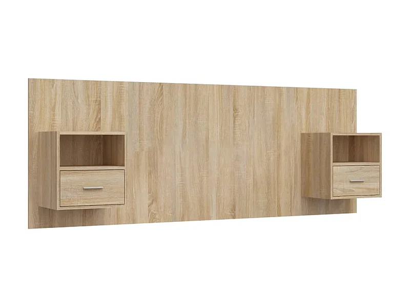 Cabecero de cama con mesitas madera contrachapada roble Sonoma ES828507