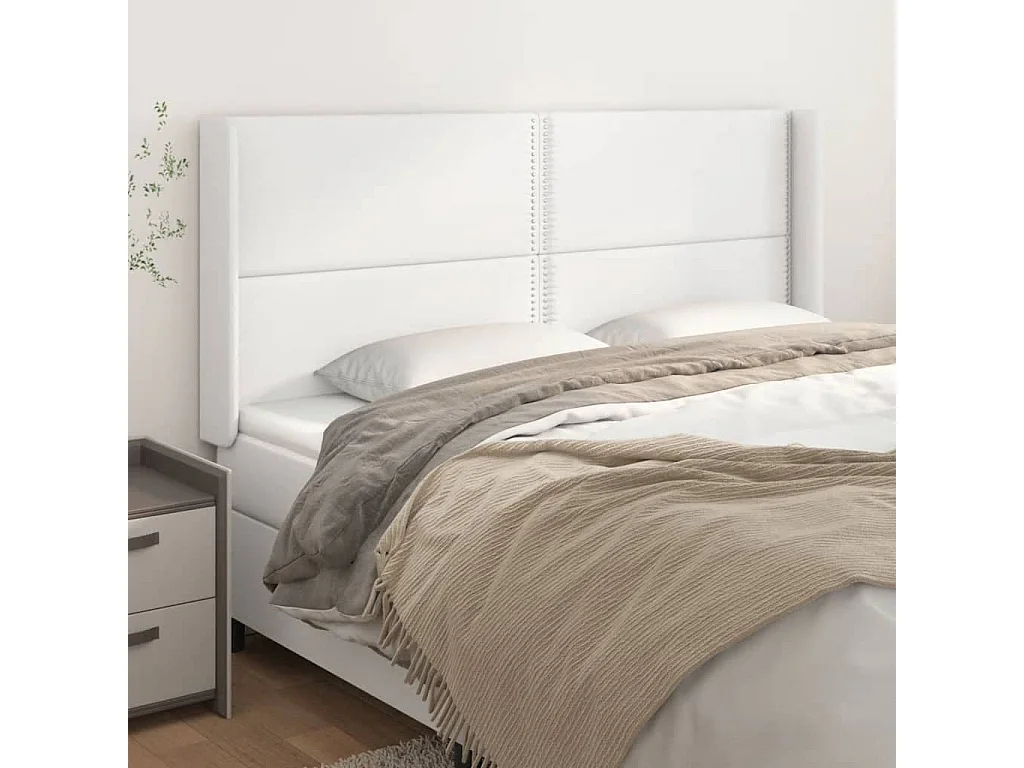 Cabeceira cama c/ abas couro artificial 183x16x118/128cm branco PT472501