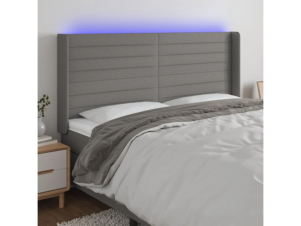 Tête de lit à LED Gris foncé 163x16x118/128 cm Tissu POI38032 BonneVie Meuble