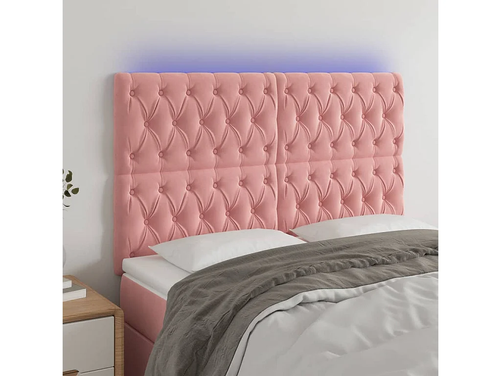 Cabeceira de cama c/ luzes LED veludo 144x7x118/128 cm rosa PT645491