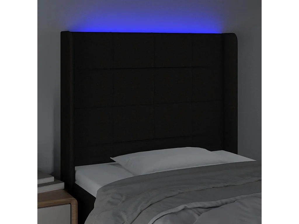 Testiera | Testata del letto a LED nero 93x16x118/128 cm in Tessuto