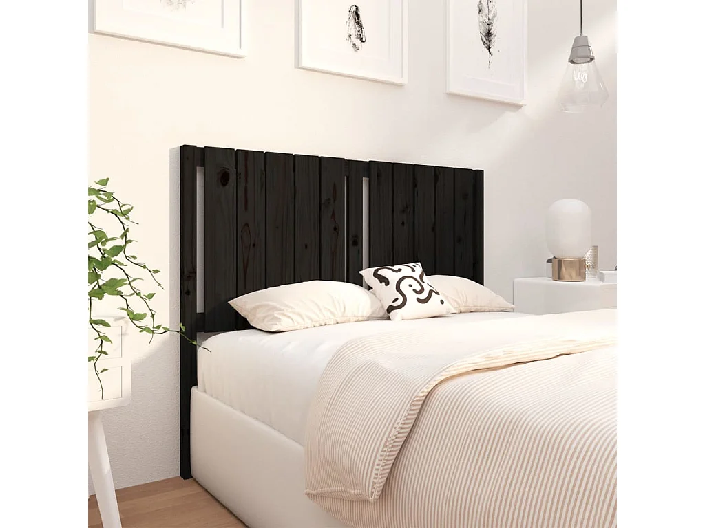 Cabeceira de cama 125,5x4x100 cm pinho maciço preto PT803644