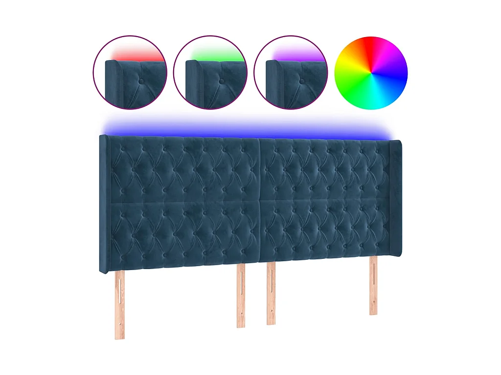Tête de lit à LED Bleu foncé 203x16x118/128 cm Velours POI20775 BonneVie Meuble