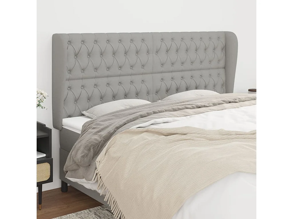 Tête de lit avec oreilles Gris clair 203x23x118/128 cm Tissu POI46445 BonneVie Meuble