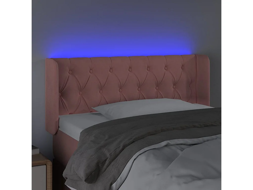 Cabeceira de cama c/ luzes LED veludo 103x16x78/88 cm rosa PT787929