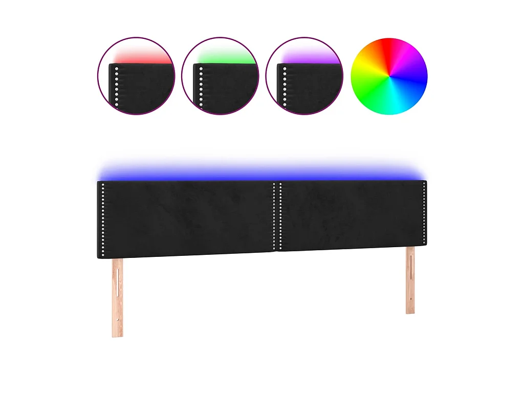 Tête de lit à LED Noir 180x5x78/88 cm Velours POI27839 BonneVie Meuble