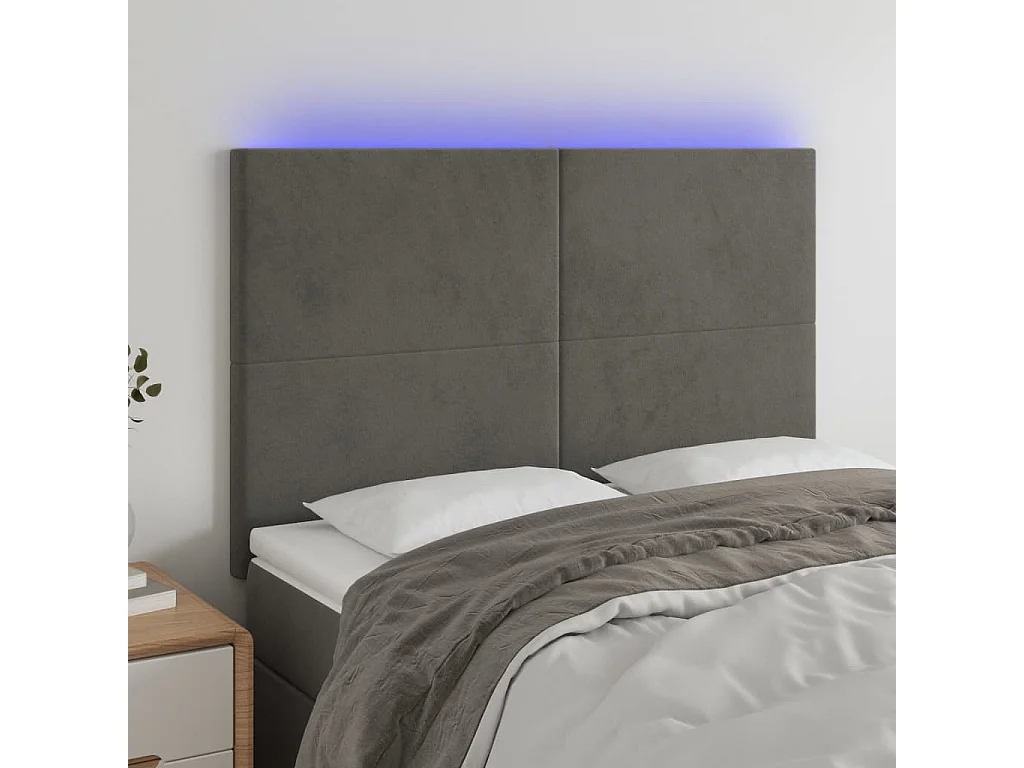 Tête de lit à LED Gris foncé 144x5x118/128 cm Velours POI45165 BonneVie Meuble
