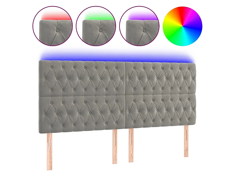 Tête de lit à LED Gris clair 180x7x118,128 cm Velours LKC19493 BonneVie Meuble