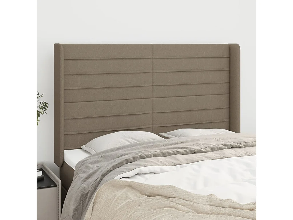 Tête de lit avec oreilles Taupe 147x16x118/128 cm Tissu POI24640 BonneVie Meuble