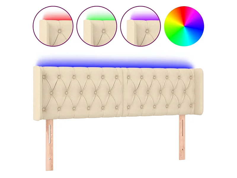 Cabeceira de cama c/ luzes LED tecido 147x16x78/88 cm cor creme PT895528