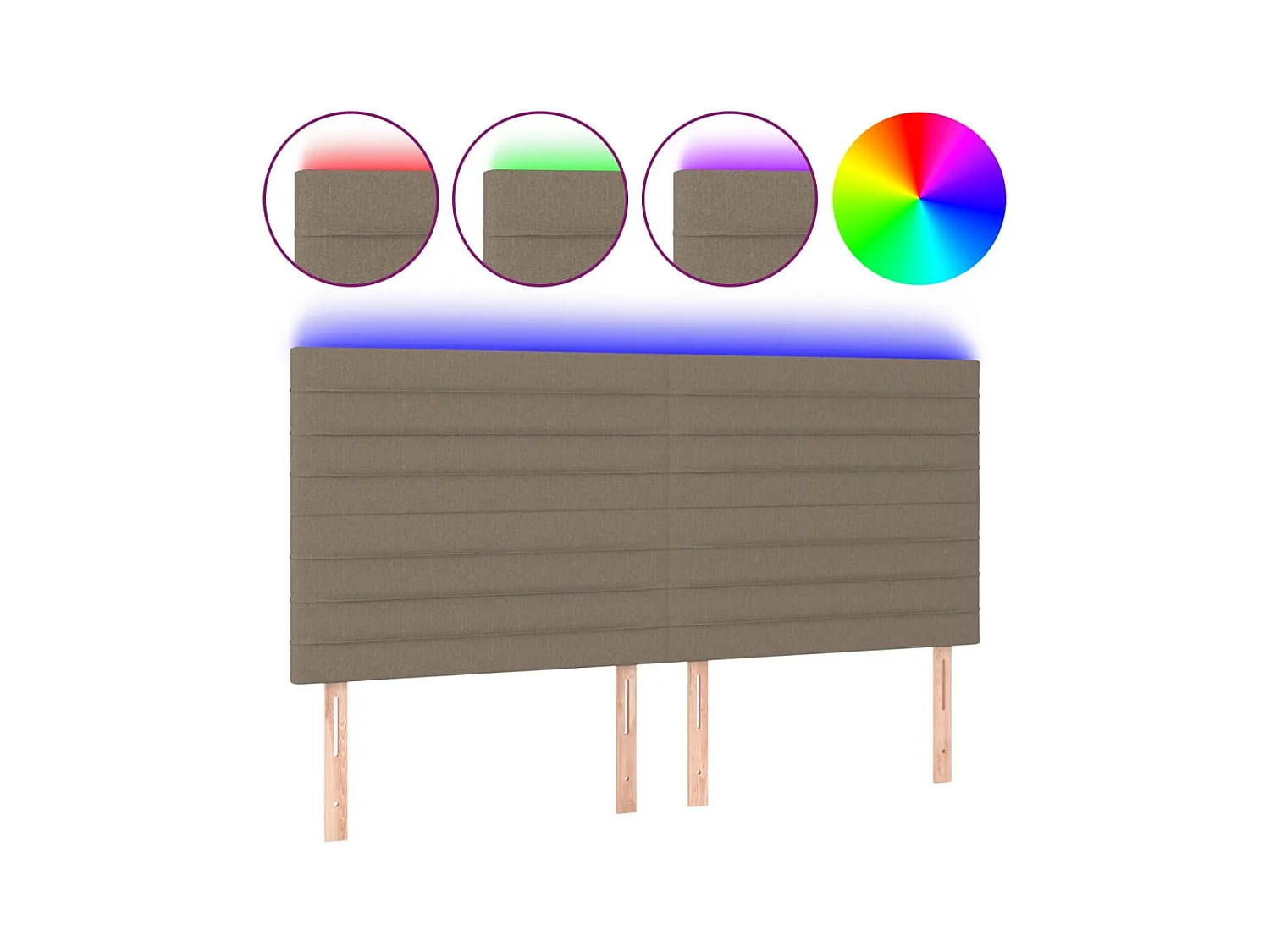 Testiera | Testata del letto a LED tortora 200x5x118/128cm in Tessuto