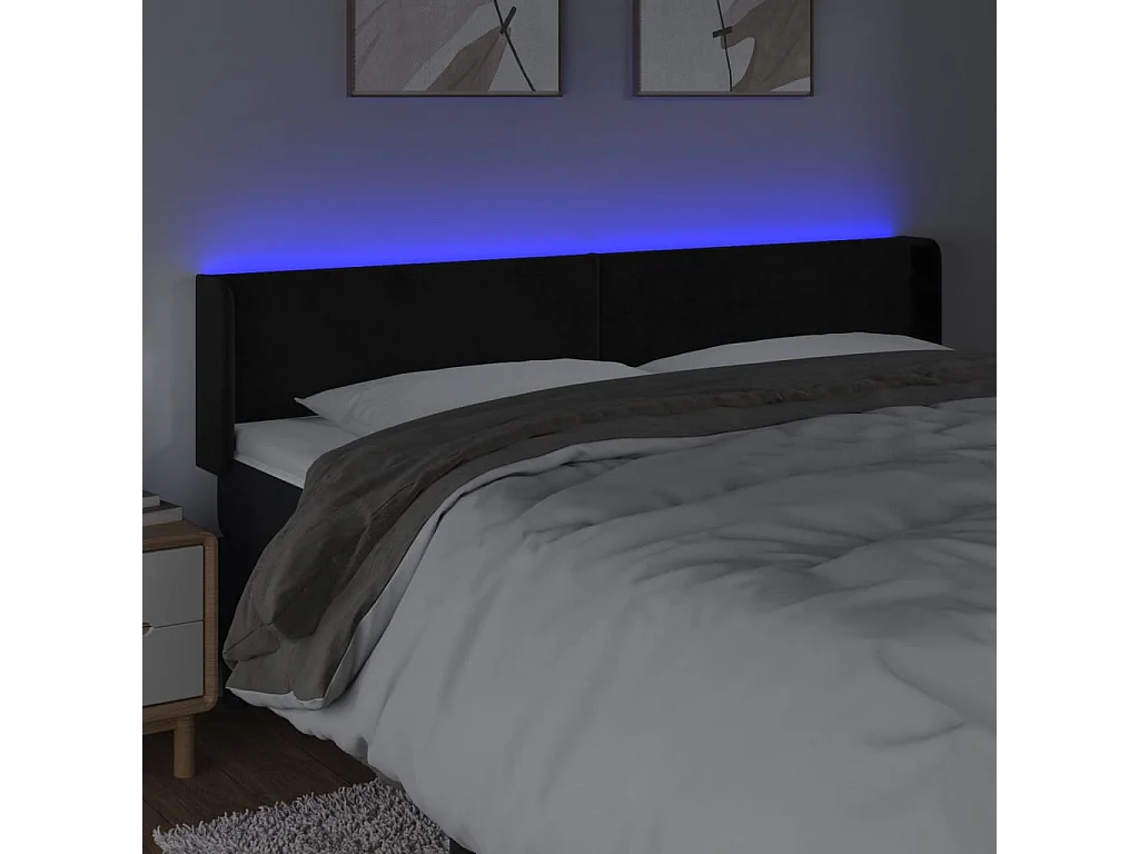 Cabecero con LED de terciopelo negro 203x16x78/88 cm ES74402