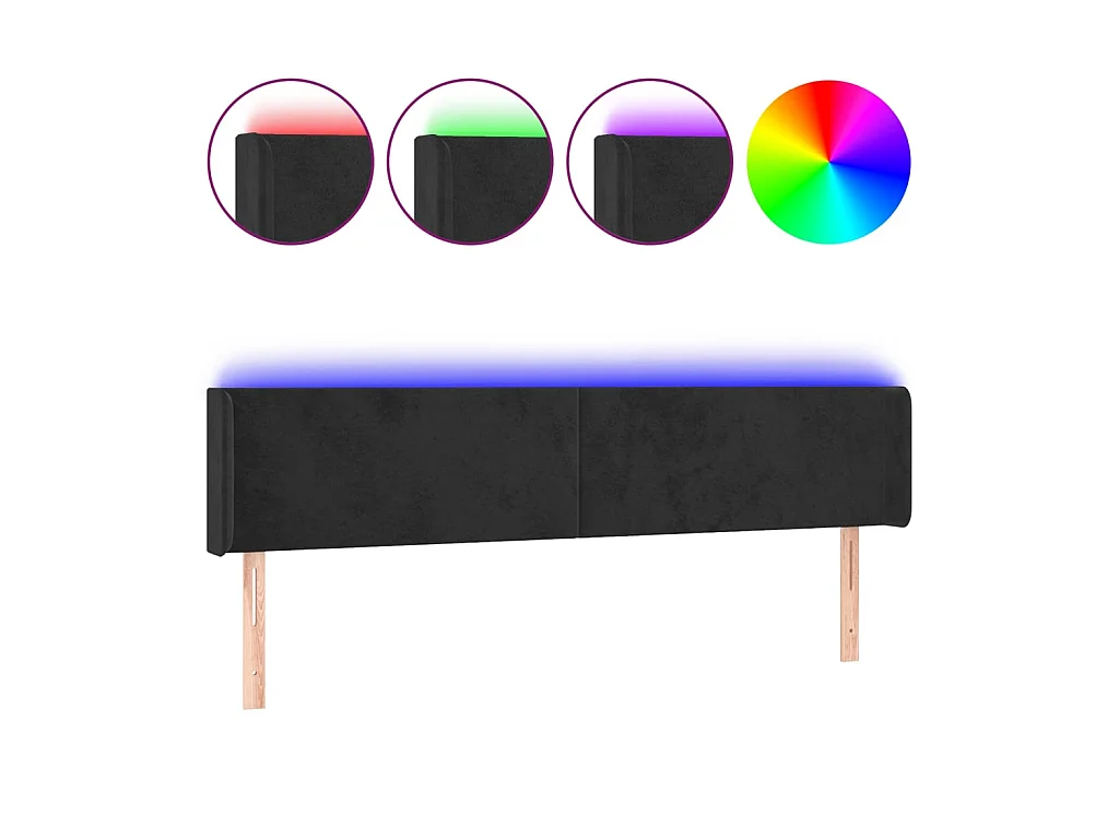 Tête de lit à LED Noir 203x16x78/88 cm Velours POI14840 BonneVie Meuble