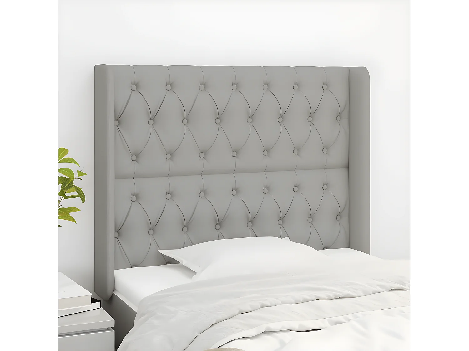 Tête de lit avec oreilles Gris clair 93x16x118/128 cm Tissu POI60415 BonneVie Meuble