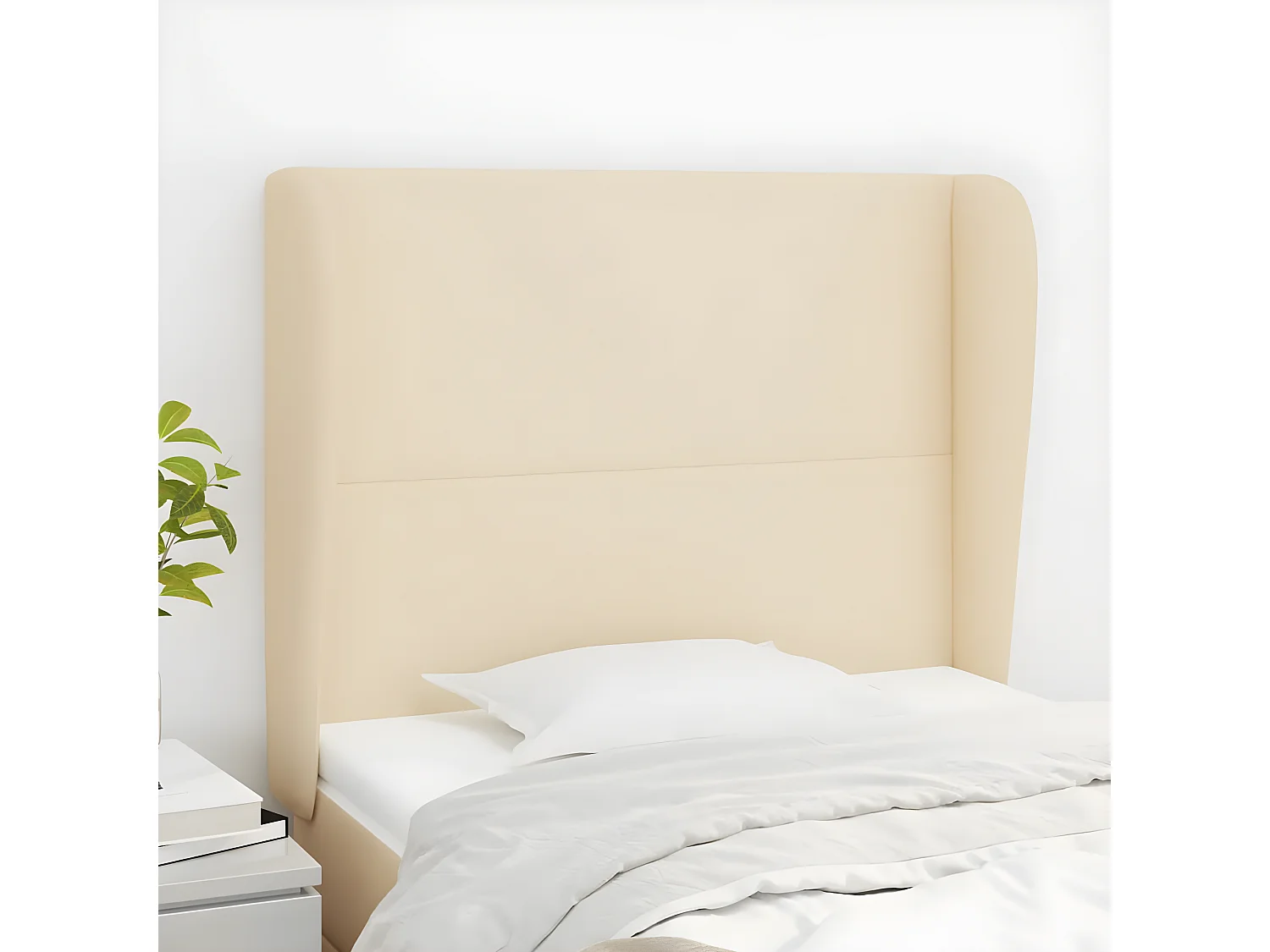 Kopfteil,Bettkopfteil mit Ohren Creme 93x23x118/128 cm Stoff -gkd943216