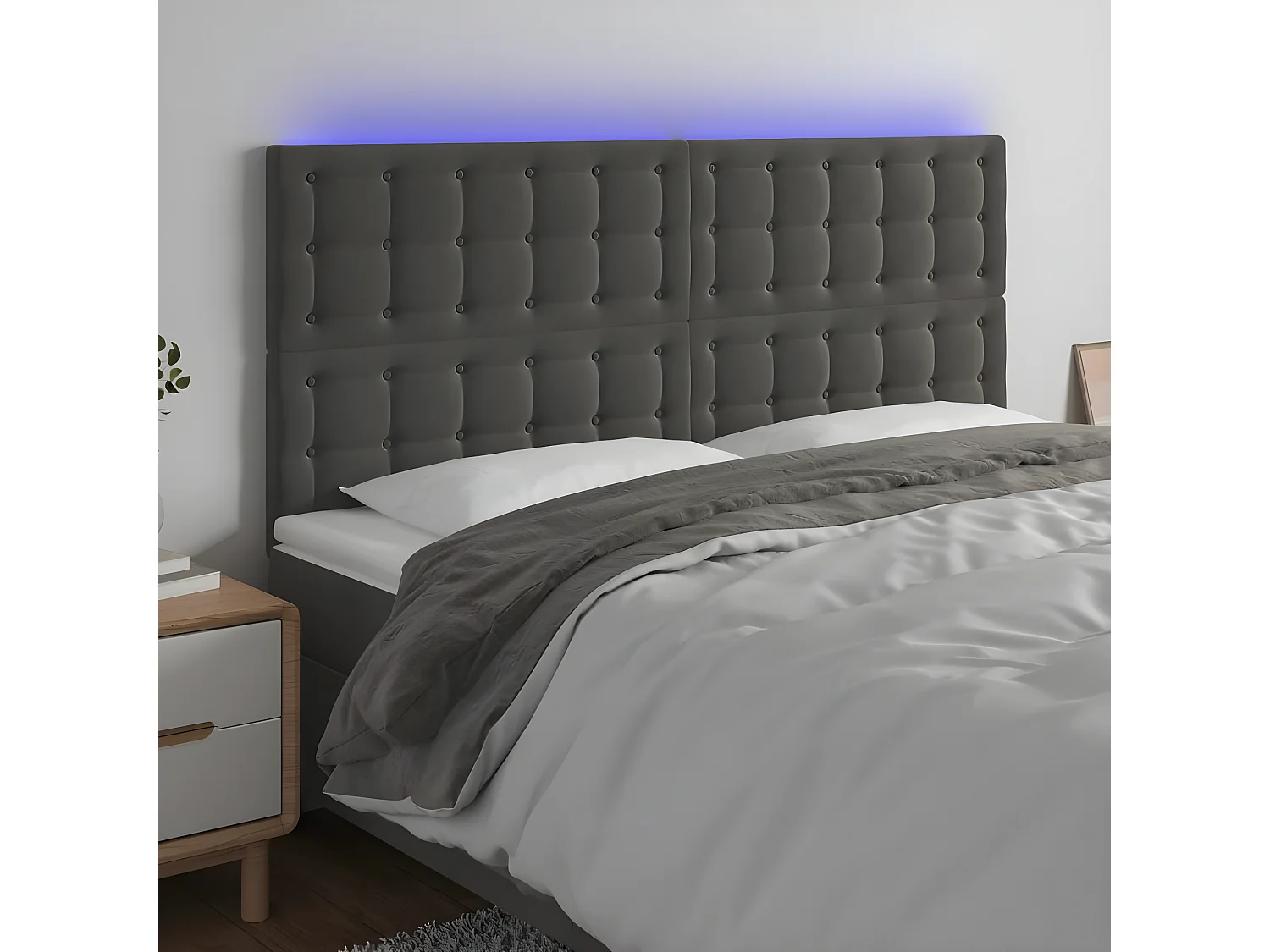 Tête de lit à LED Gris foncé 180x5x118,128 cm Velours LKC54634 BonneVie Meuble