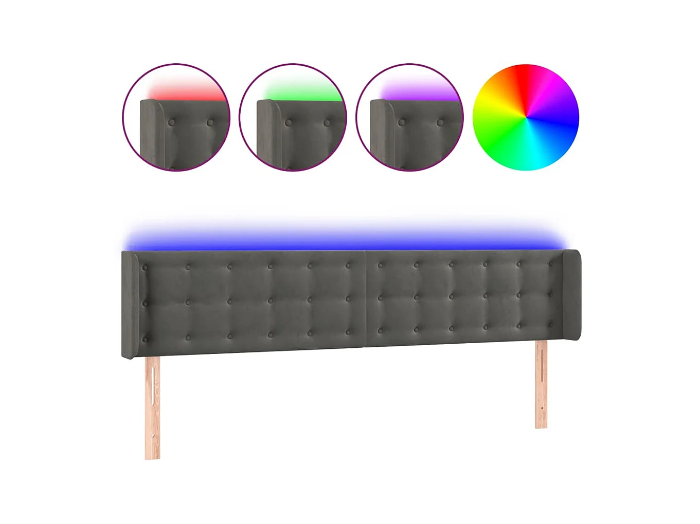 Testiera a LED Grigio Scuro 183x16x78/88 cm in Velluto CFW980540