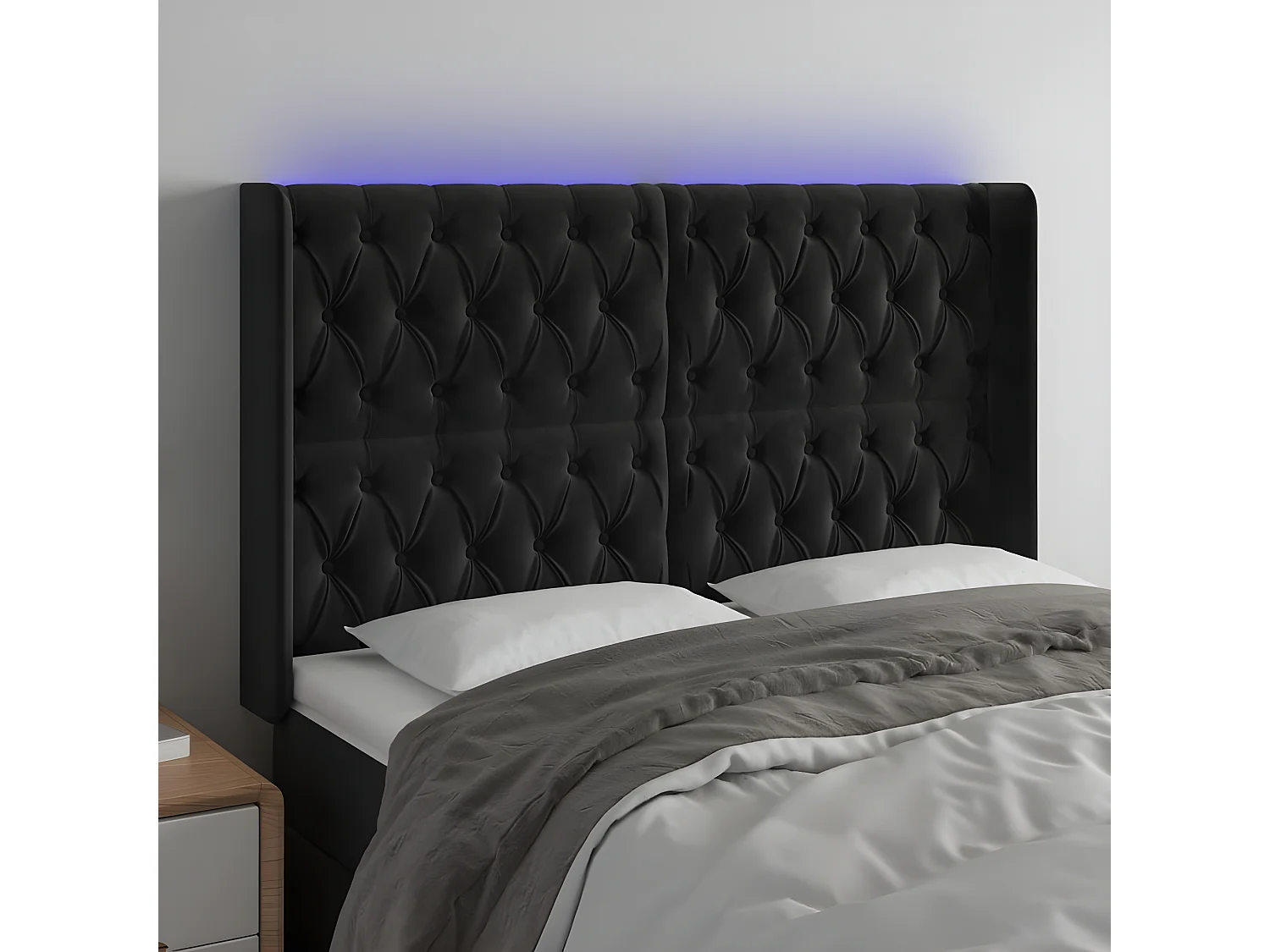 Cabecero con LED de terciopelo negro 147x16x118/128 cm ES66773
