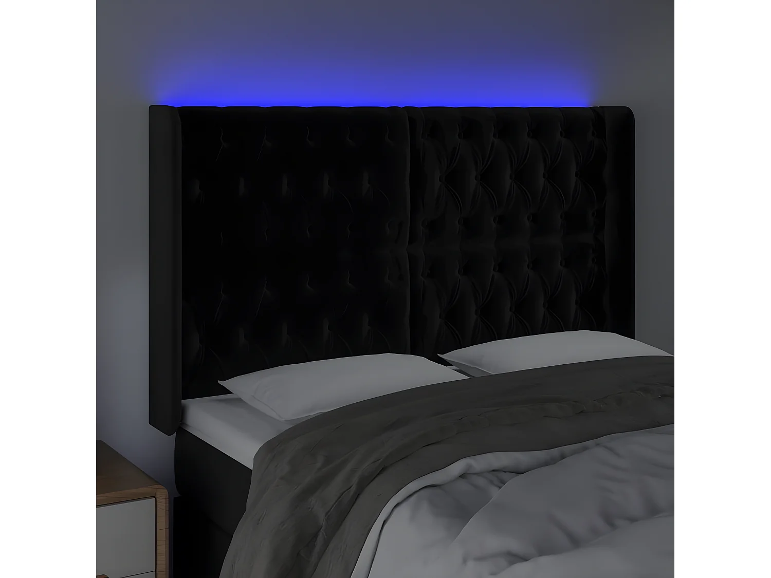 Cabecero con LED de terciopelo negro 147x16x118/128 cm ES66773