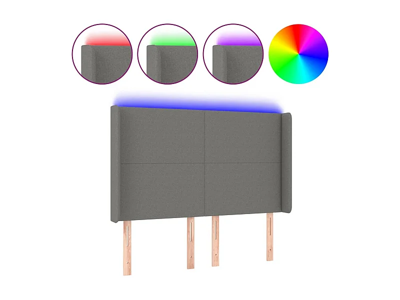 Tête de lit à LED Gris foncé 147x16x118/128 cm Tissu POI34850 BonneVie Meuble