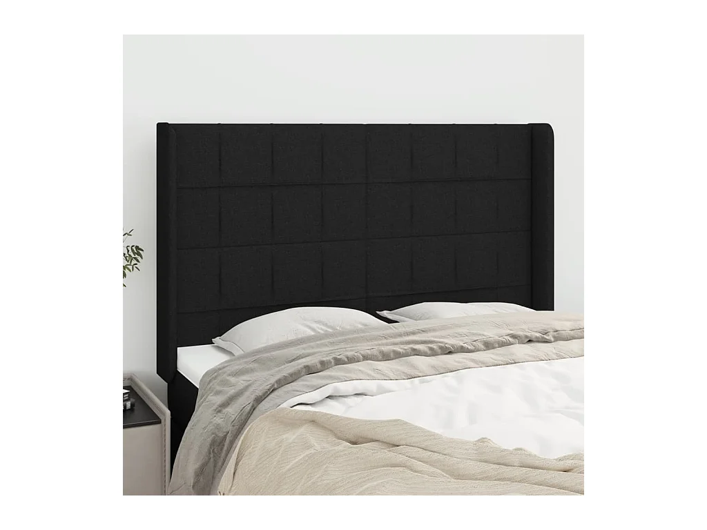 Tête de lit avec oreilles Noir 147x16x118/128 cm Tissu POI54607 BonneVie Meuble