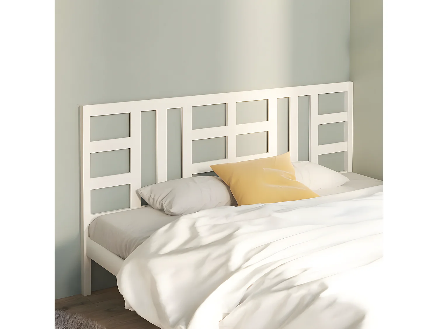 Tête de lit Blanc 206x4x100 cm Bois massif de pin POI22380 BonneVie Meuble