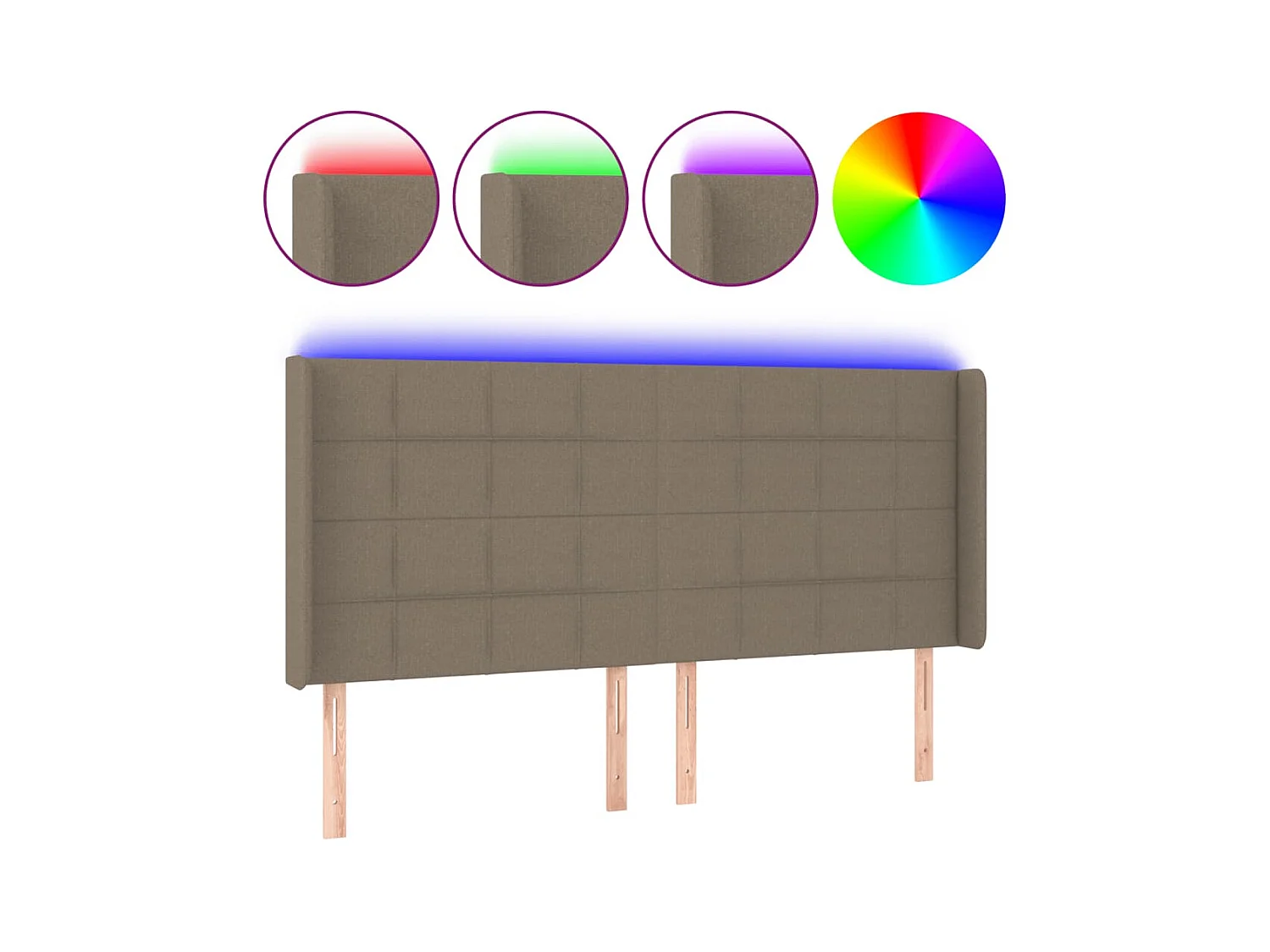 Tête de lit à LED Taupe 163x16x118/128 cm Tissu POI37348 BonneVie Meuble